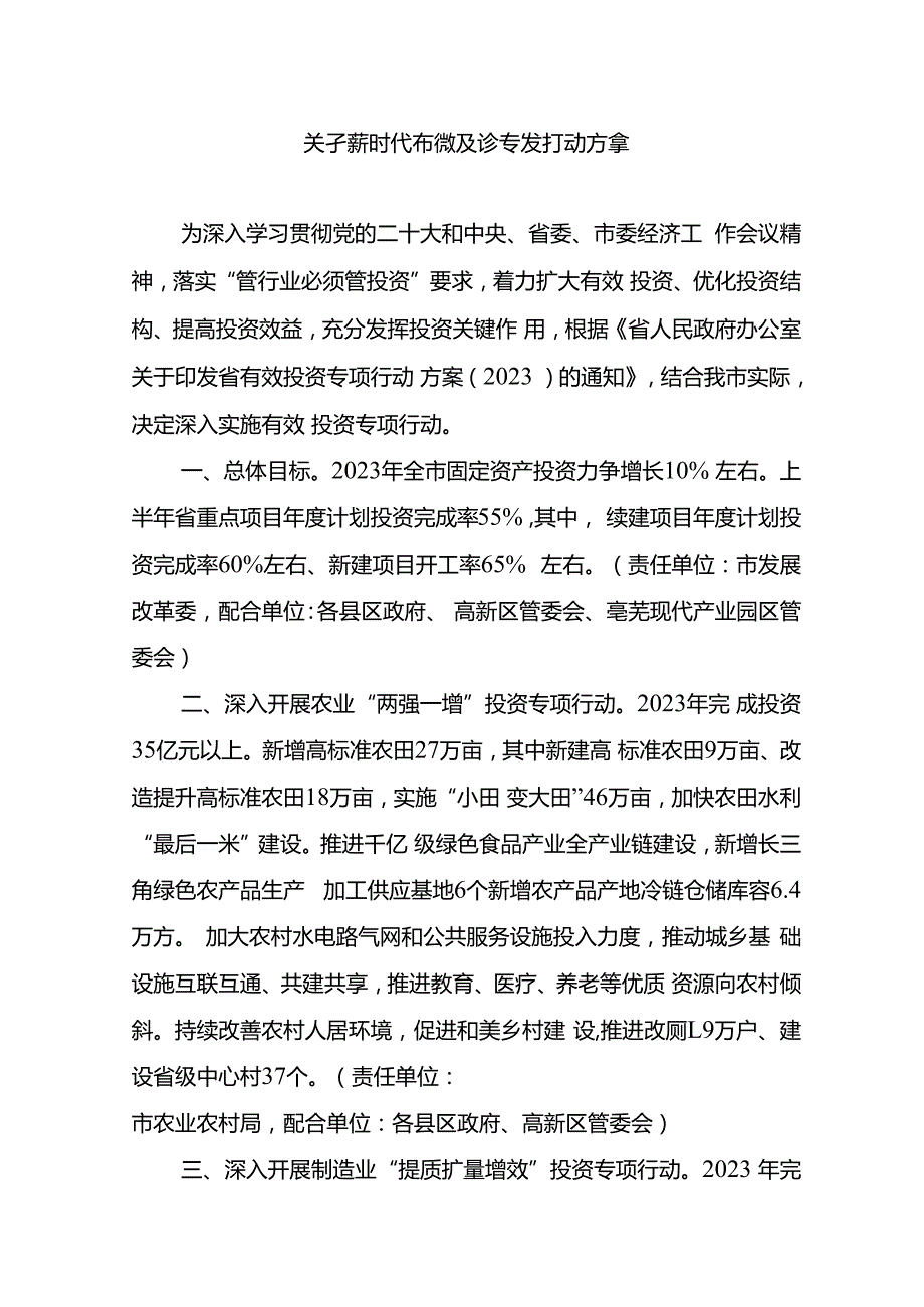 关于新时代有效投资专项行动方案.docx