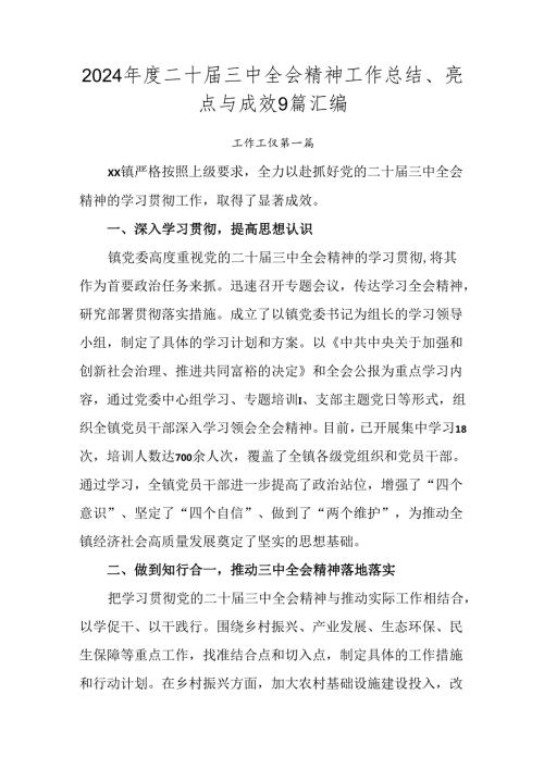 2024二十三中全会精神工作总结、亮点与成效9篇汇编.docx