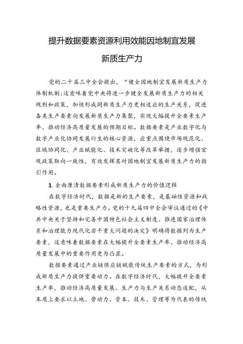 提升数据要素资源利用效能因地制宜发展新质生产力.docx
