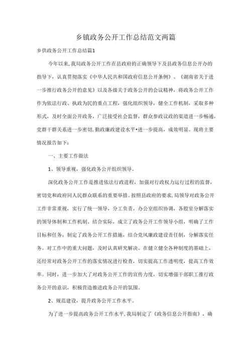乡镇政务公开工作总结范文两篇.docx