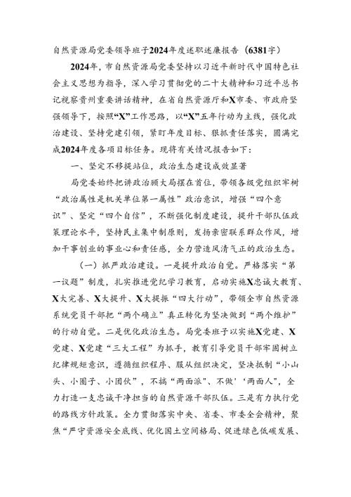 自然资源局党委领导班子2024述职述廉报告（6381字）.docx