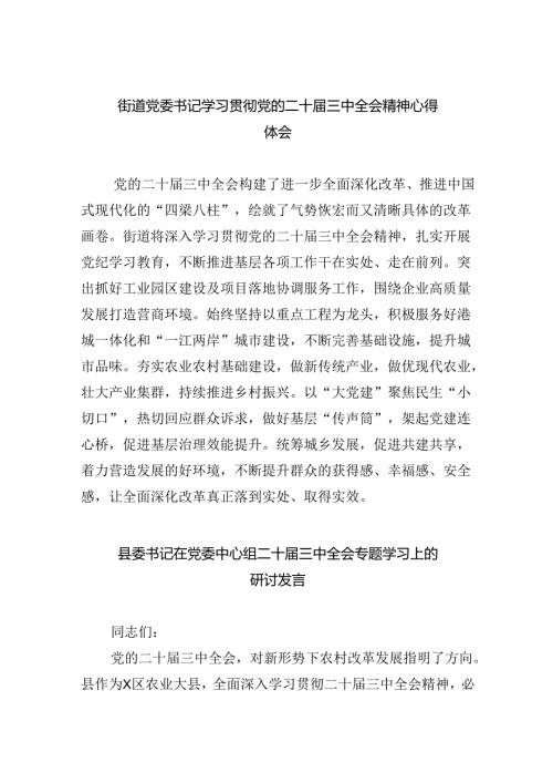 街道党委书记学习贯彻党的二十三中全会精神心得体会8篇（详细版）.docx