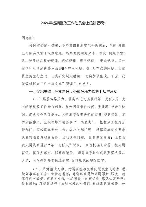 20242025年在全区巡察整改工作动员会上的讲话稿.docx