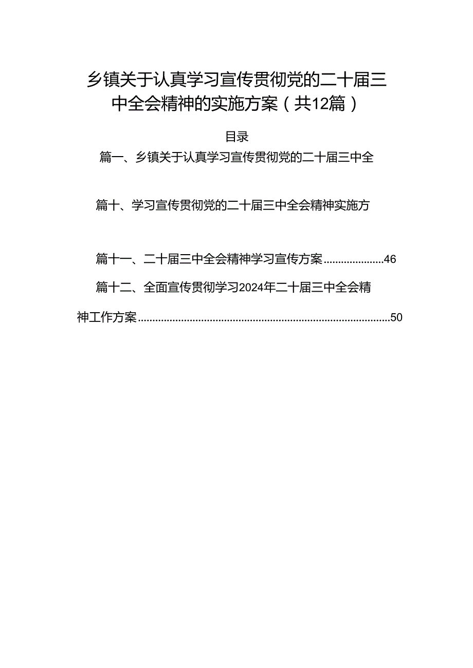 （12篇）乡镇关于认真学习宣传贯彻党的二十三中全会精神的实施方案（详细版）.docx_第1页