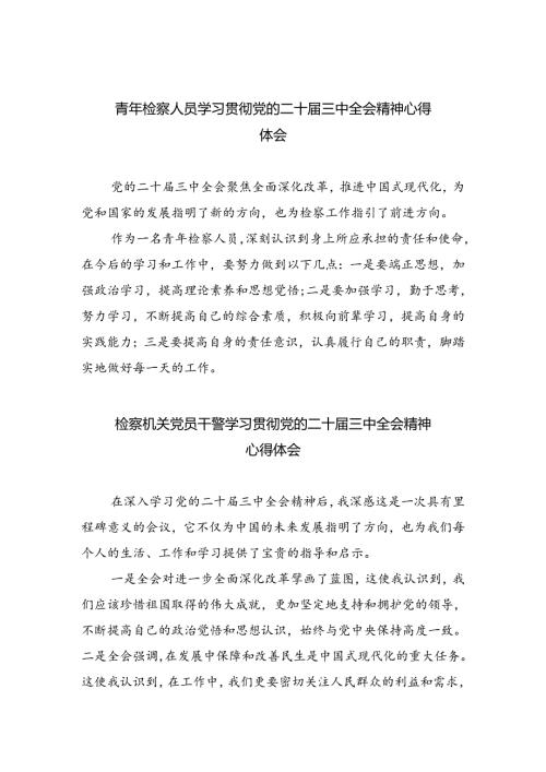 青年检察人员学习贯彻党的二十三中全会精神心得体会8篇（详细版）.docx