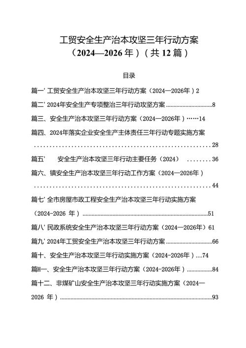 （12篇）工贸安全生产治本攻坚三年行动方案（2024—2026年）范文.docx