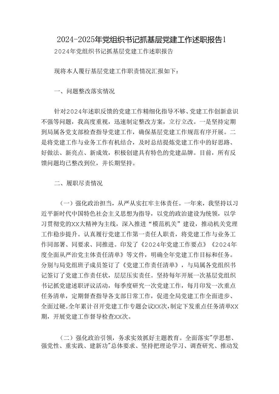 20242025年党组织书记抓基层党建工作述职报告1.docx_第1页