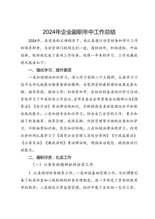 2024年企业副职年中工作总结.docx