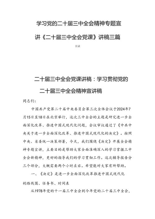 学习党的二十三中全会精神专题宣讲《二十三中全会党课》讲稿三篇.docx