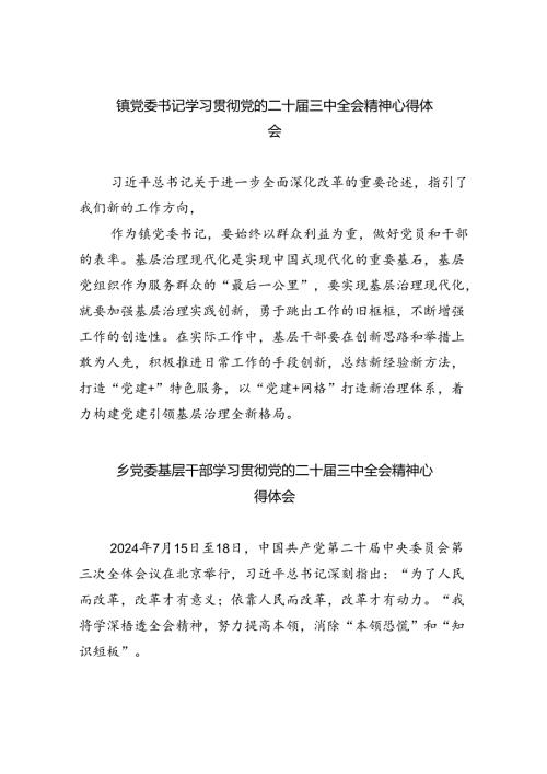 镇党委书记学习贯彻党的二十三中全会精神心得体会（共五篇）.docx