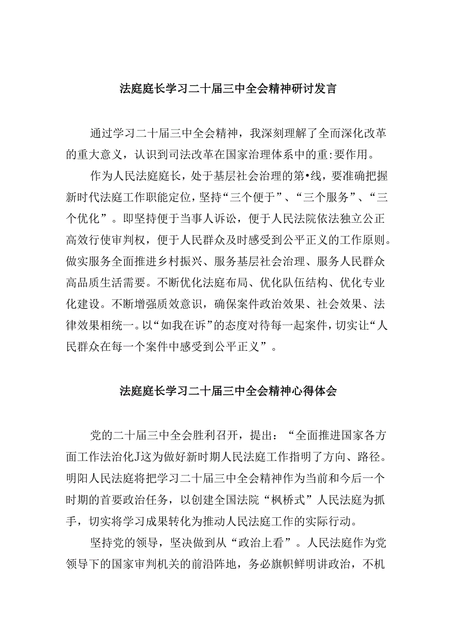 （11篇）法庭庭长学习二十三中全会精神研讨发言范文.docx_第1页