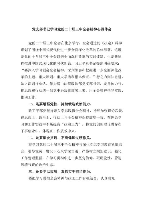 （11篇）党支部书记学习党的二十三中全会精神心得体会集合.docx