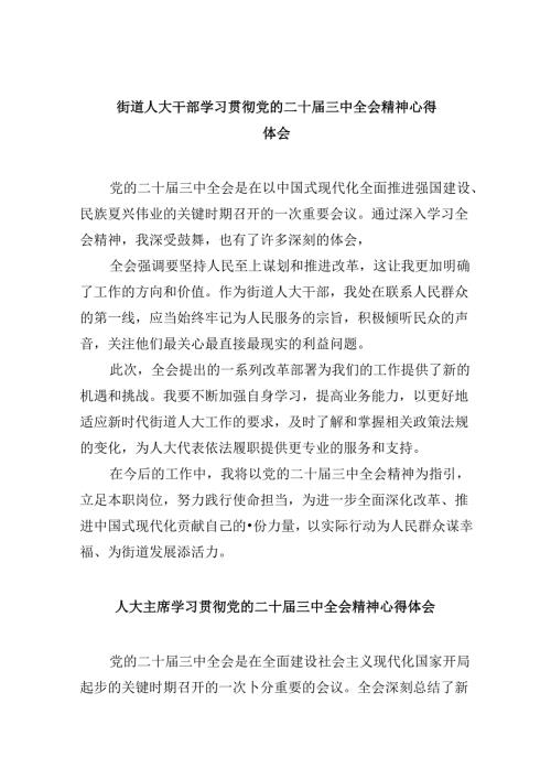街道人大干部学习贯彻党的二十三中全会精神心得体会8篇（精选）.docx