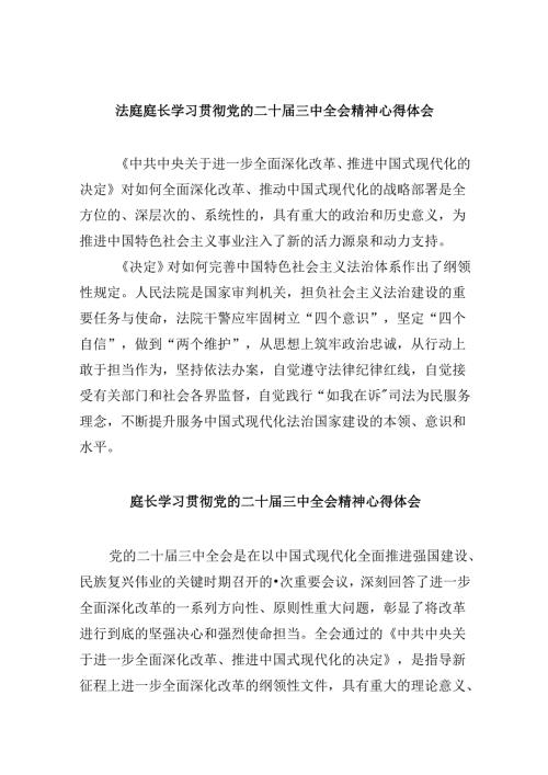 （11篇）法庭庭长学习贯彻党的二十三中全会精神心得体会（精选）.docx