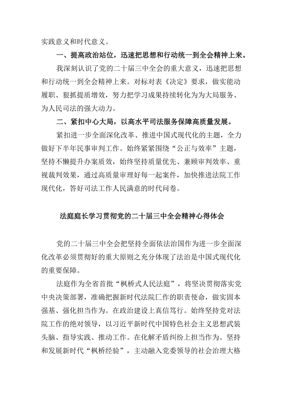 （11篇）法庭庭长学习贯彻党的二十三中全会精神心得体会（精选）.docx_第2页