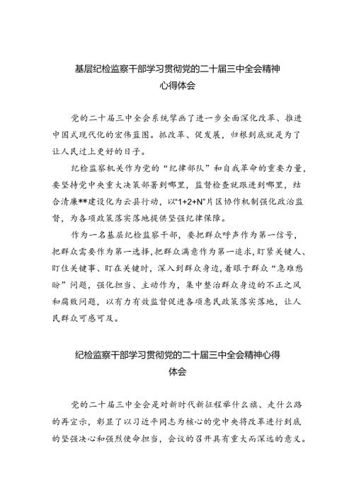 （9篇）基层纪检监察干部学习贯彻党的二十三中全会精神心得体会范文.docx