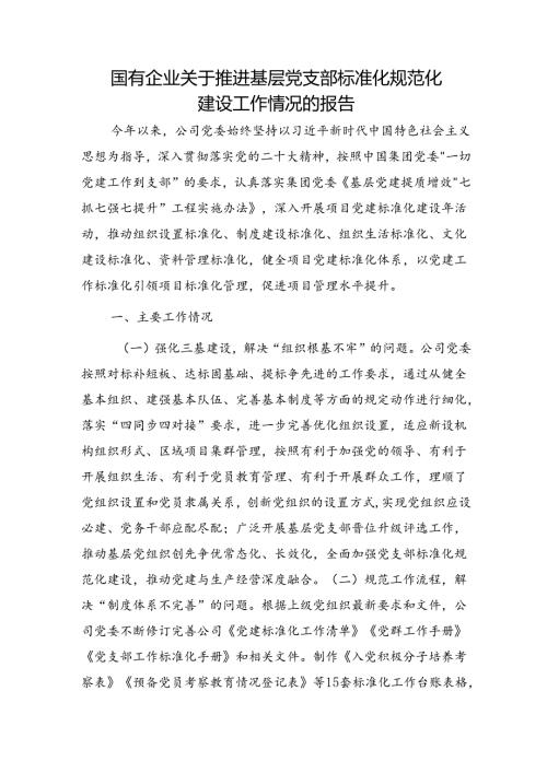 国企公司推进基层党支部标准化规范化建设工作情况报告.docx