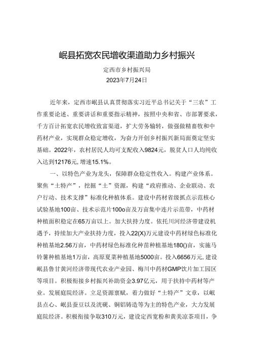 岷县拓宽农民增收渠道助力乡村振兴.docx