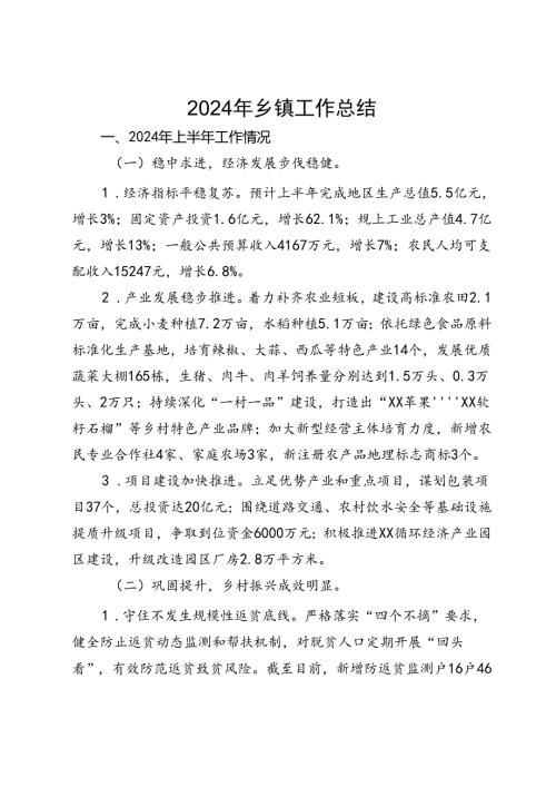 2024年上半年乡镇工作总结.docx