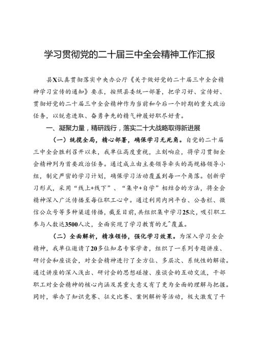学习贯彻党的二十三中全会精神工作汇报.docx