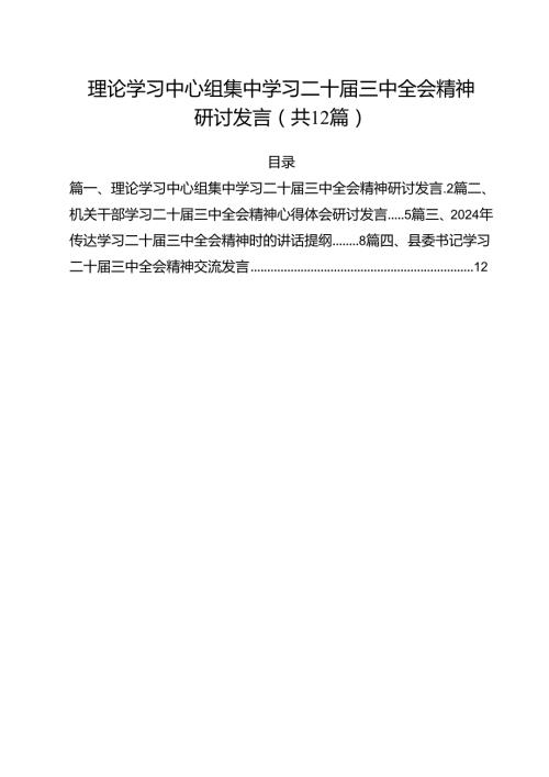 理论学习中心组集中学习二十三中全会精神研讨发言12篇（详细版）.docx