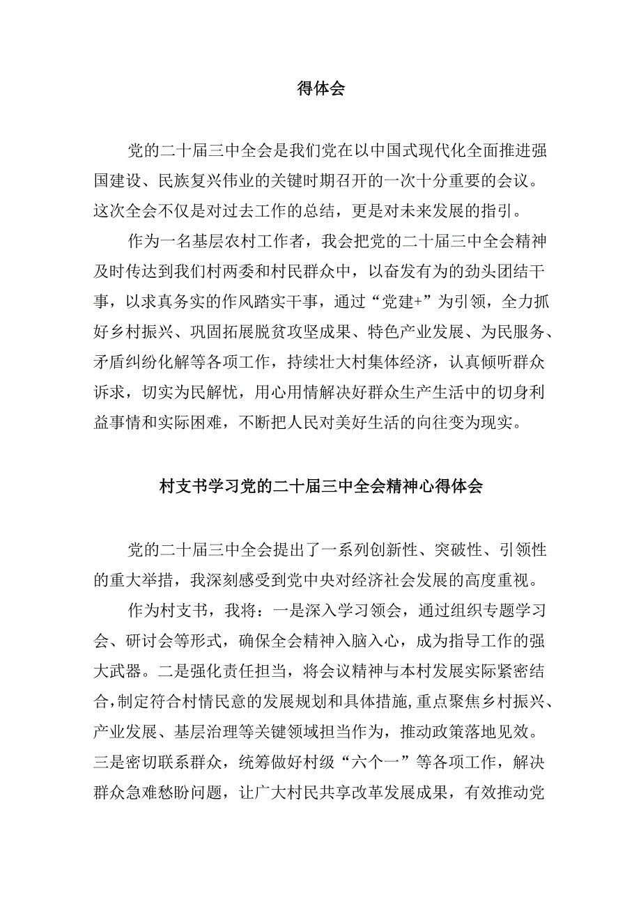 村支部书记学习党的二十三中全会精神心得体会研讨发言8篇（最新版）.docx_第2页