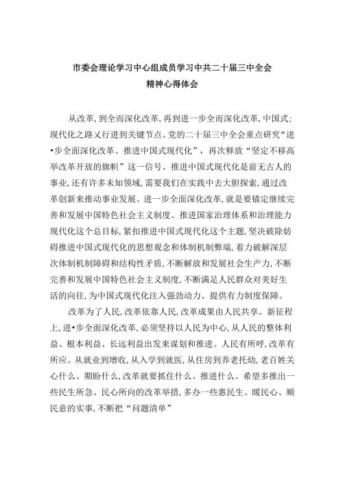 （11篇）市委会理论学习中心组成员学习中共二十三中全会精神心得体会（详细版）.docx