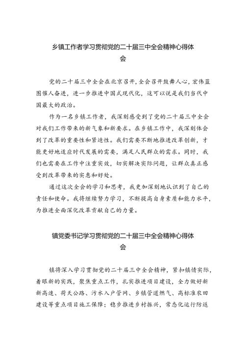 （9篇）乡镇工作者学习贯彻党的二十三中全会精神心得体会（最新版）.docx