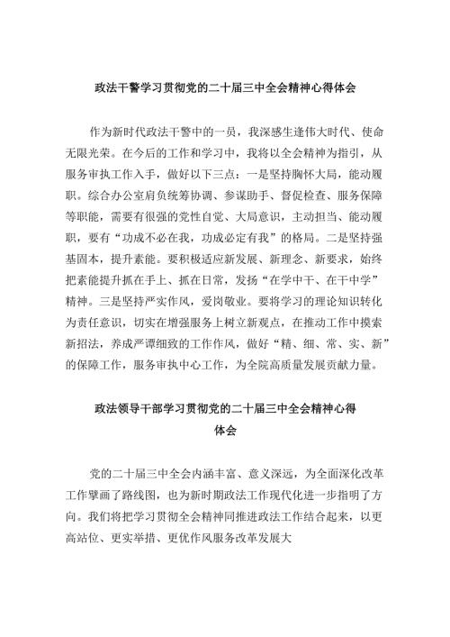 政法干警学习贯彻党的二十三中全会精神心得体会8篇(最新精选).docx