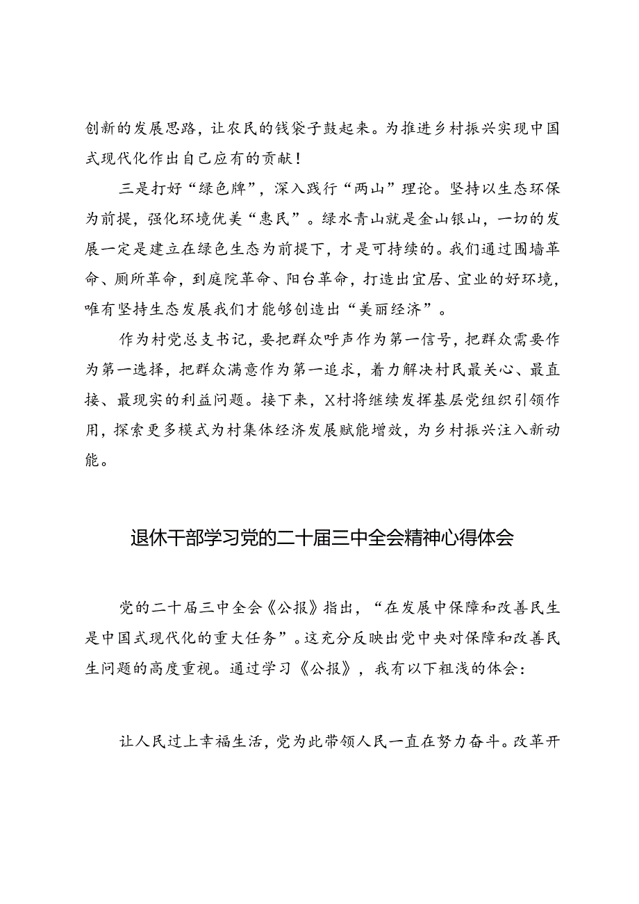 3篇 村党支部书记、退休干部学习党的二十三中全会精神研讨发言.docx_第2页