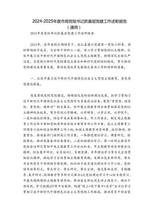 20242025市局党组书记抓基层党建工作述职报告（通用）.docx