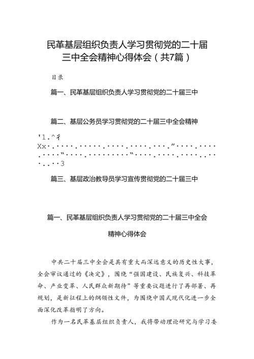 民革基层组织负责人学习贯彻党的二十三中全会精神心得体会7篇（最新版）.docx