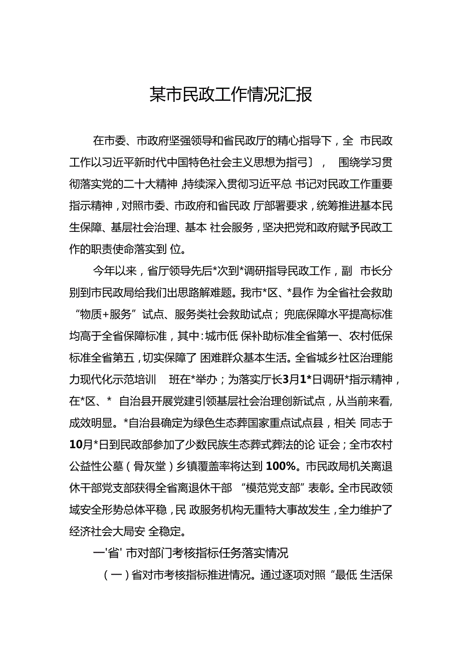 某市民政工作情况汇报.docx