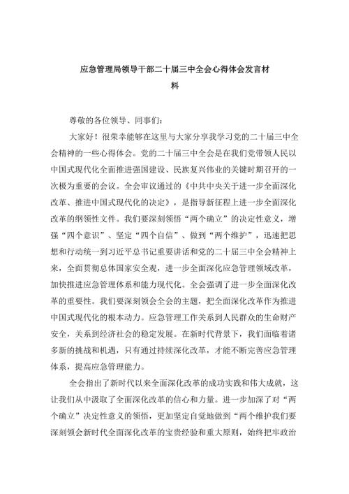 （9篇）应急管理局领导干部二十三中全会心得体会发言材料（最新版）.docx