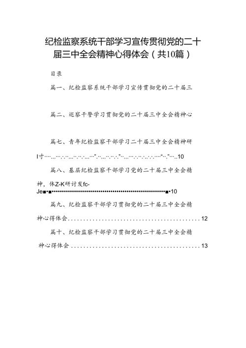 （10篇）纪检监察系统干部学习宣传贯彻党的二十三中全会精神心得体会范文.docx