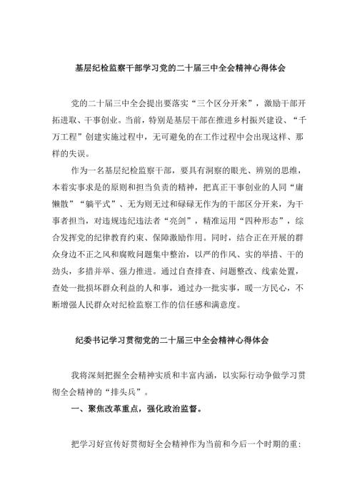 基层纪检监察干部学习党的二十三中全会精神心得体会8篇（最新版）.docx