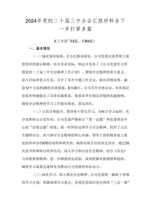2024年党的二十三中全会汇报材料含下一步打算多篇.docx