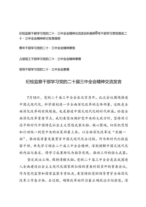 5篇 纪检监察干部、科级领导干部学习贯彻落实二十三中全会精神研讨发言提纲.docx