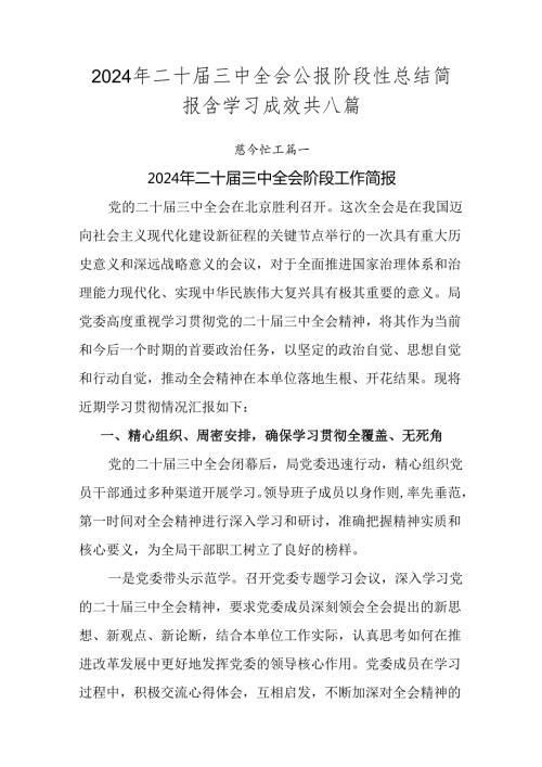 2024年二十三中全会公报阶段性总结简报含学习成效共八篇.docx