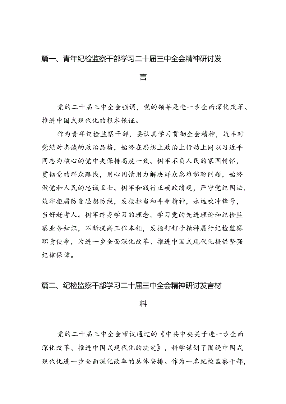 （10篇）青年纪检监察干部学习二十三中全会精神研讨发言（精选）.docx_第3页