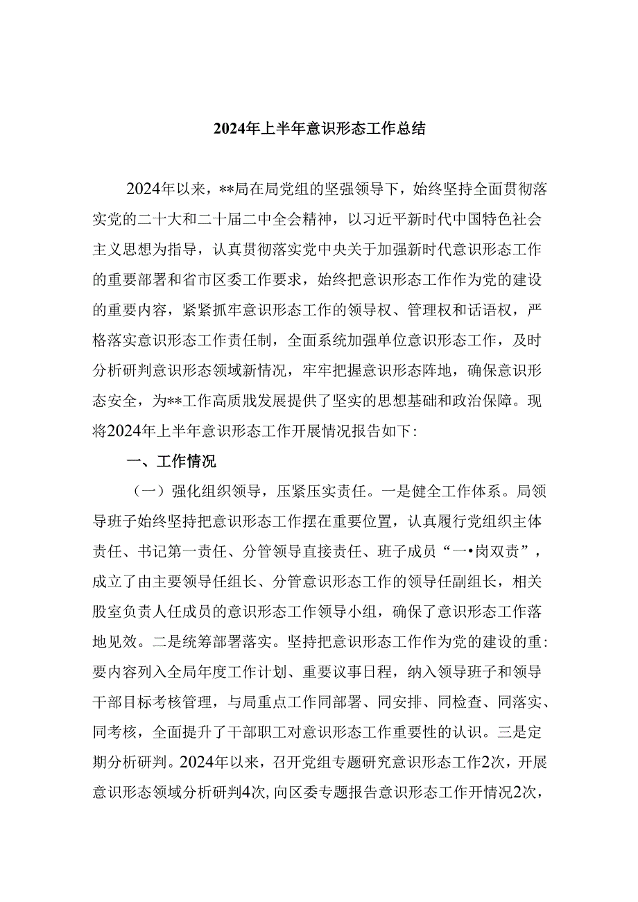 （11篇）2024年上半年意识形态工作总结优选.docx_第1页