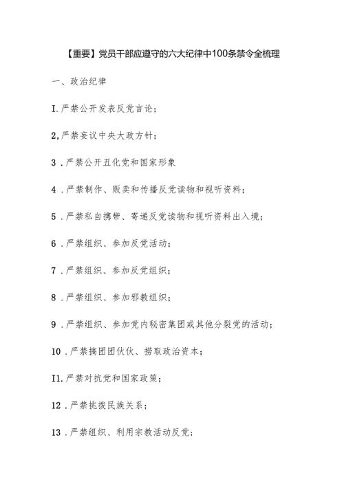 党员干部应遵守的六大纪律中100条禁令全梳理.docx