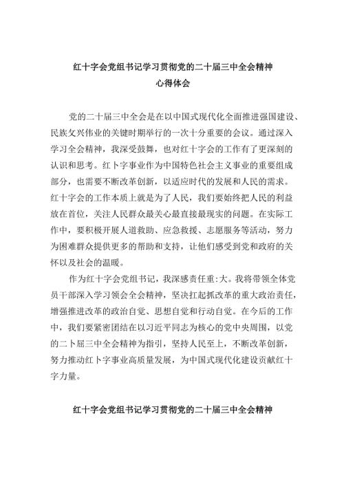 （9篇）红十字会党组书记学习贯彻党的二十三中全会精神心得体会（详细版）.docx