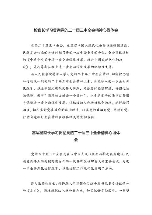 检察长学习贯彻党的二十三中全会精神心得体会（共五篇选择）.docx