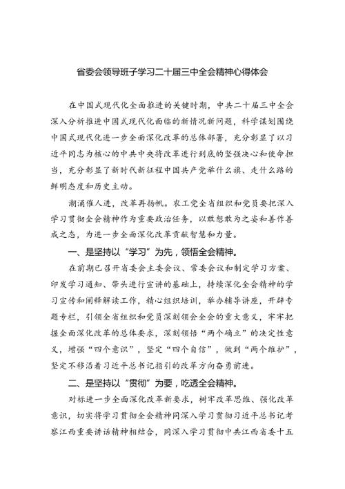（9篇）省委会领导班子学习二十三中全会精神心得体会范文.docx