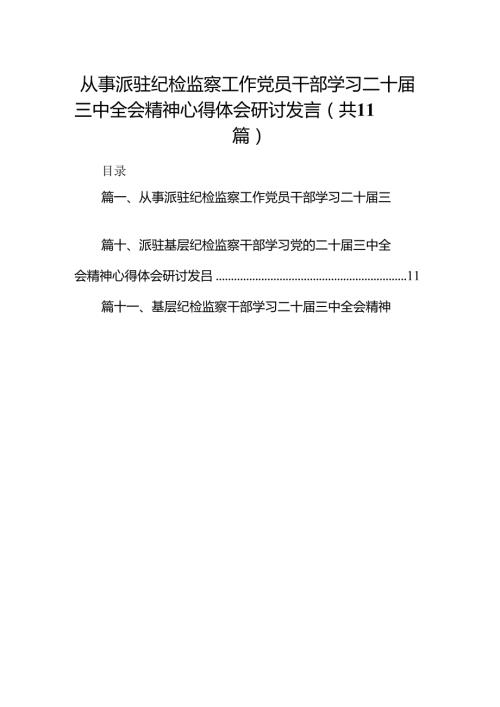 （11篇）从事派驻纪检监察工作党员干部学习二十三中全会精神心得体会研讨发言（精选）.docx