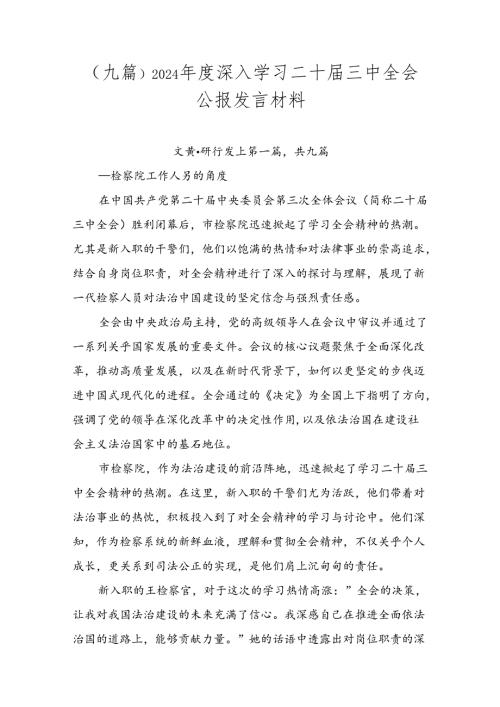 （九篇）2024深入学习二十三中全会公报发言材料.docx