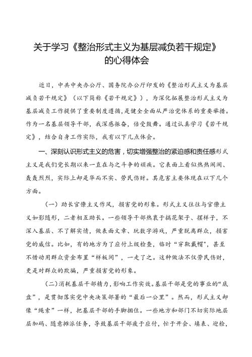 《整治形式主义为基层减负若干规定》学习心得十四篇.docx