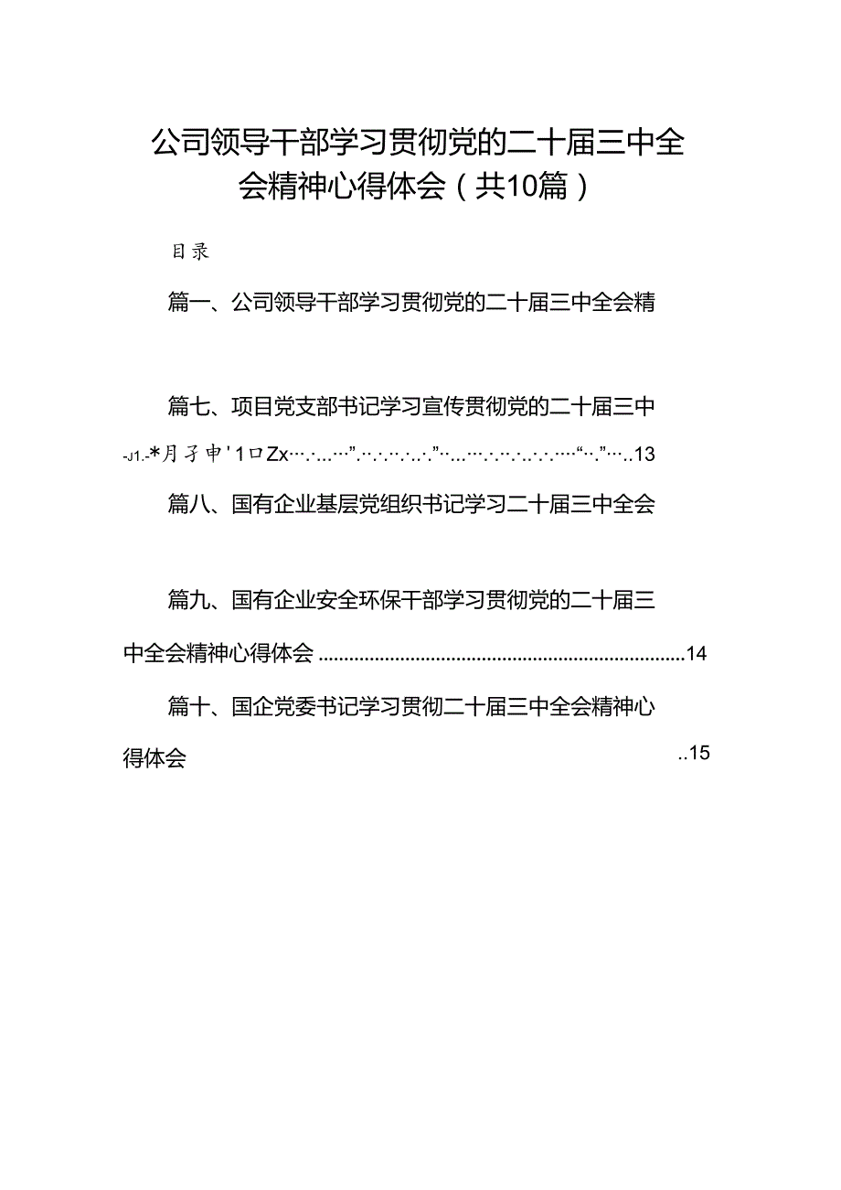 （10篇）公司领导干部学习贯彻党的二十三中全会精神心得体会（最新版）.docx_第1页
