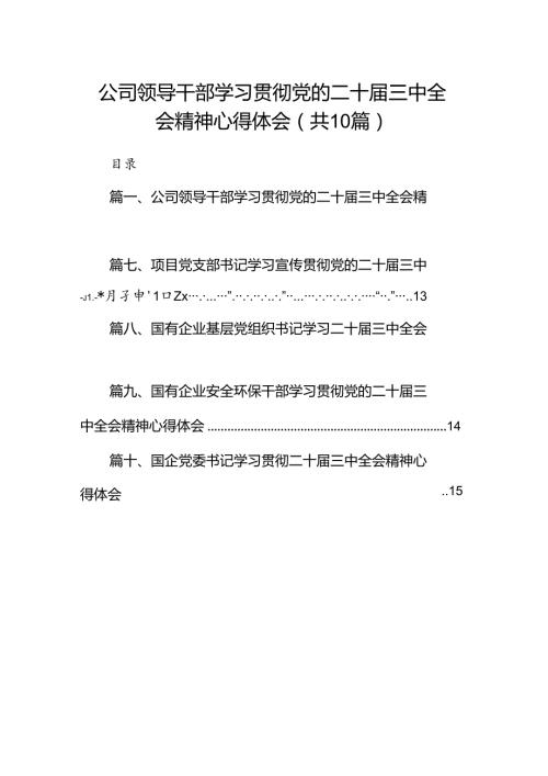 （10篇）公司领导干部学习贯彻党的二十三中全会精神心得体会（最新版）.docx